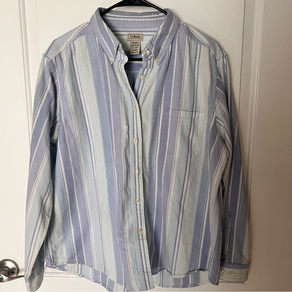 L.L. Bean Pastel Striped Button-Up Shirt Womens XL Cotton